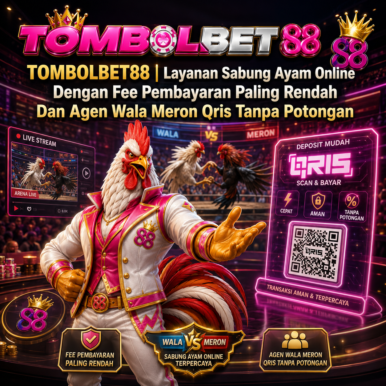 TOMBOLBET88 | Layanan Sabung Ayam Online Dengan Fee Pembayaran Paling Rendah Dan Agen Wala Meron Qris Tanpa Potongan